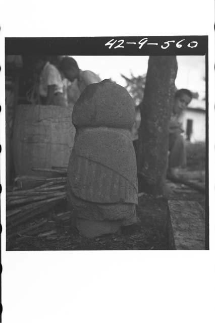 Two sculptures in village plaza found near village