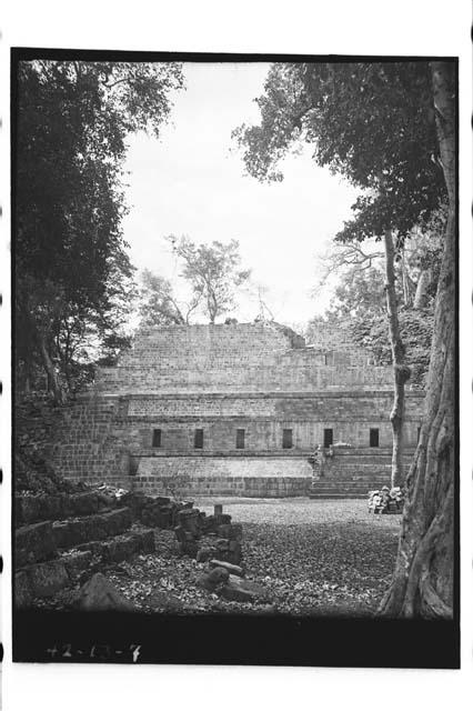 Side of temple and reviewing stand after repair work