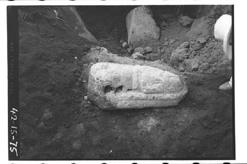 Scupltured stone for beneath great sacrificial boulder