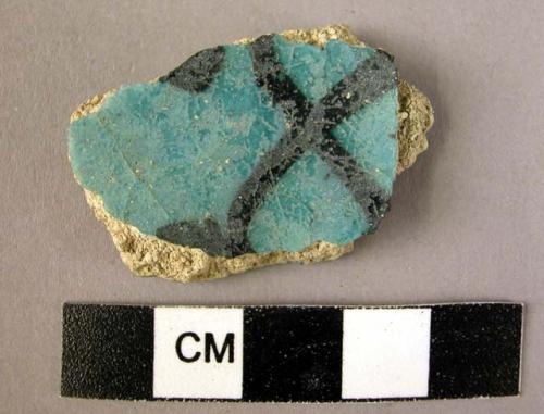 Potsherd - blue glaze, alkali glaze on frit body