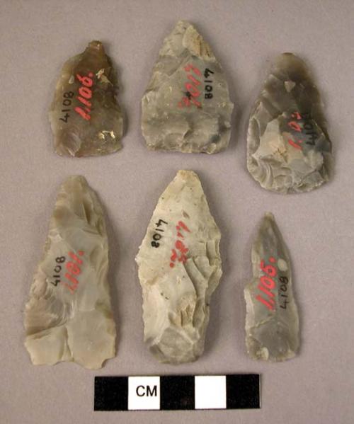 Stone, chipped stone projectile points, ovate, triangular, stemmed