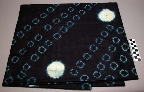 Gara cloth, deep purple with blue circular designs, 114 x 170 cm.