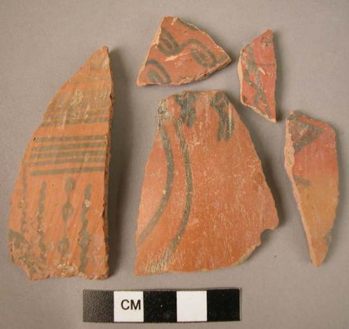 5 potsherds - Black-on-Red