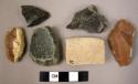 12 flint fragments - fragment of stone vessel & stone & concrete