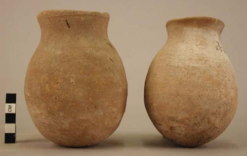 Pottery wide necked jars, unpolished brown ware