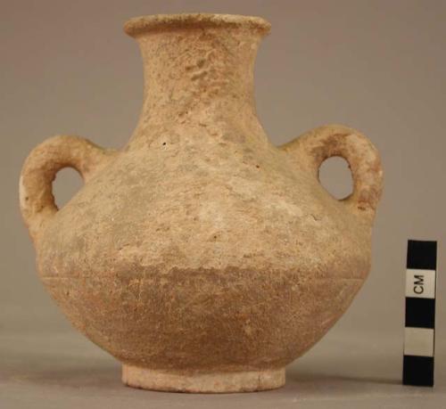 Pottery jar with two handles; red and black polychrome;