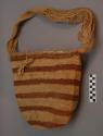 Woven bag with shoulder strap; horizontal stripes on natural base; +