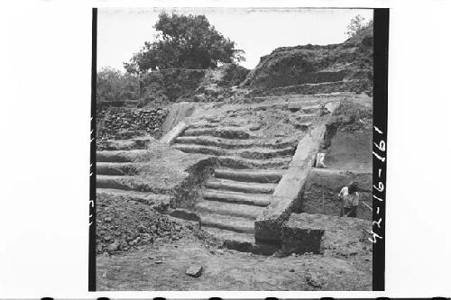 North side of platform in base line area showing Ph. IIa fragmentary steps overl