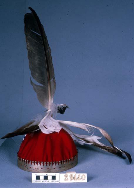 Man's cloth war bonnet with silver head band