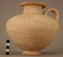 Pyriform shoulder-handled pottery vessel; 2 strip handles;
