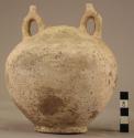 Pottery vessel with 2 shoulder handles; neck broken