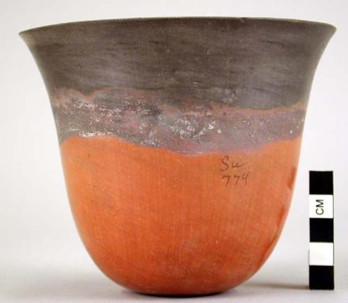 Beaker, black topped ware, thin red polished sides