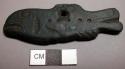 Scratcher w/ human face motif & stone pendant charm (fish motif?), argillite