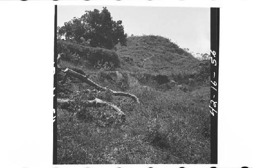 North side of platform and mound showing damage from former excavations