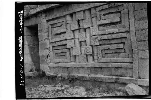 South side and east end of of facade decoration on the second story at Monjas.