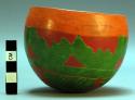 Gourd drinking cup - orange, red and green lacquered design