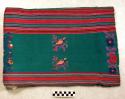 Tzute or small huipil, green, 2 pieces. green with stripes with red, blue, black