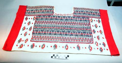 Festival huipil, or woman's blouse - red, blue, yellow, green geometric designs