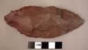 Quartzite large bifacially percussion worked leaf-shaped point; double-ended