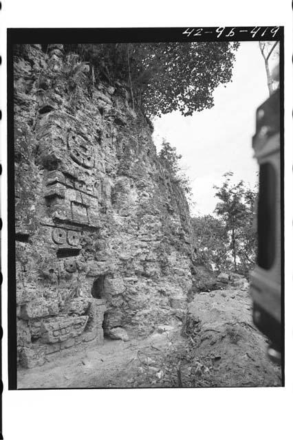 Temple II E face of roofcomb at base