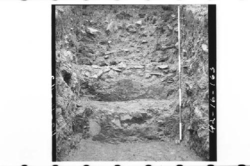 Lowermost 2 terraces along base line of north side of Mound 1 showing constructi