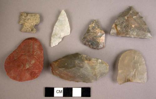 Stone, chipped stone bifaces, corner-notched projectile point, broken