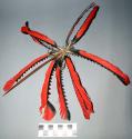 Head ornament of red cockatoo (Raja) feathers attached to cassowary bone