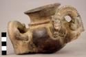 Pottery tripod vessel - 3 animal handles (3 legs missing)