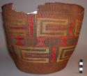 Large basket--geometric design of yellow and red in false embroidery