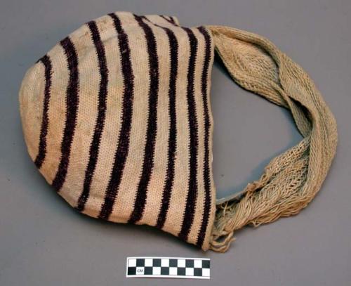 Woven cotton bag with shoulder strap; horizontal stripe on natural base