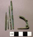 Metal, personal, ornament, fibular fragments, pins, arc fibula with ridge on bow