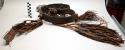 Belt, incised and pigmented leather, woven fiber medallions, 3 braided tassels