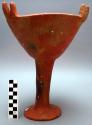 Incense burner with three groups of three points on rim.  Rust colored slip with