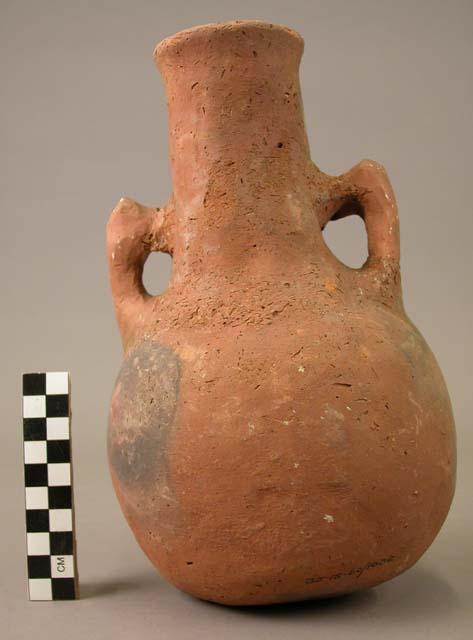 2-handled long-necked pottery bottle