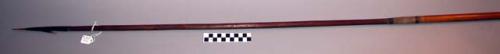 Long arrow of bamboo shaft and wooden point, bone tip and barb
