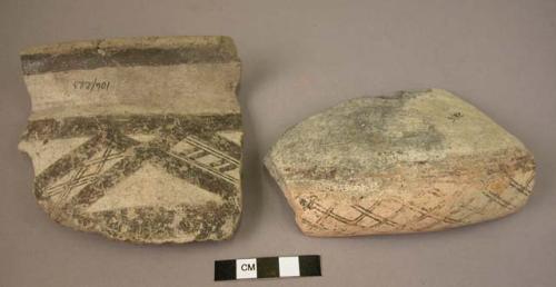 5 rim potsherds - monochrome painted