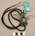 Bolo, silver eagle katsina with outstretched wings, turquoise inlay