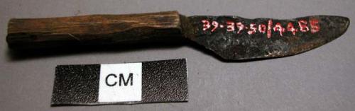 Small knife, scalpel type - iron blade, wooden handle; used for scraping and ski