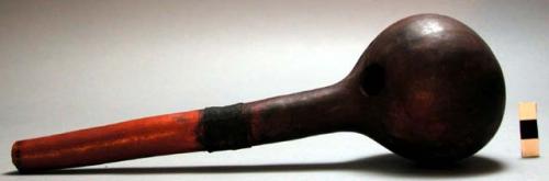 Tobacco pipe - made from gourd, no decoration, stem patched in middle