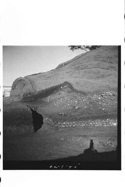 Close-up of SW corner of basal step, Mound B; Structure D