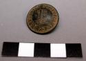 Metal, brass button, military, imprinted with "Republica Dominicana"