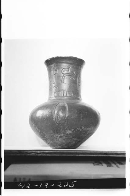 Plumbate standard jar,  incised neck, almond gadroons.