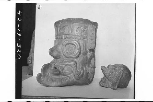 Plumbate Human Head Jar (Tlaloc) and Plumbate Miniature Head Jar