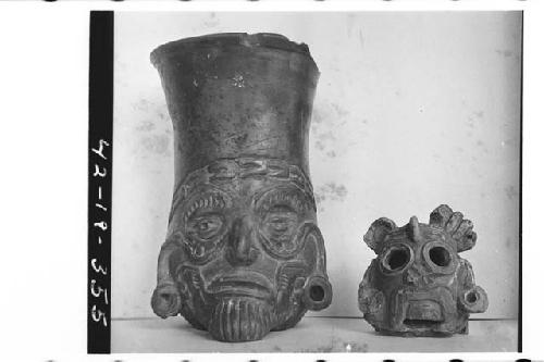 Plumbate human head jar, bearded and plumbate head fragment