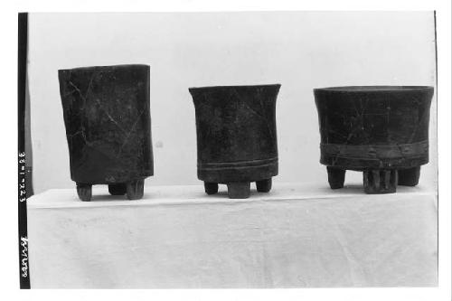 3 tripod vases A-1-627, A1-584-662. H. A1-627-19.5