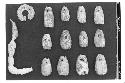 12 shell tinklers A2-180-T. II, Lime concretion A1-571-T. IV, Shell circle A-2-1