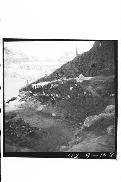 Mound B; West side; Structures D&E. Floor and sloping south wall of shrine