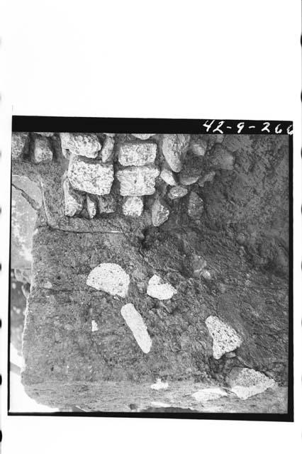 Mound B; West side; Str E. Detail of lower step and fill