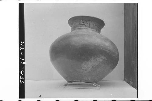 Plumbate standard jar, incised neck.