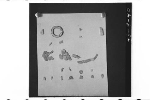 Remains of jade & slate mosaic from plaque (mirror) cat. B-136 - Tomb IV, Md. B